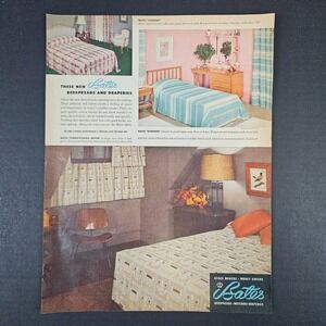 1953 Bates Bedspreads & Draperies Windsor Pennsylvania Dutch Vintage Print Ad